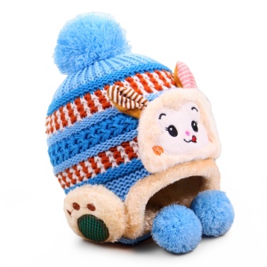 Caciula pentru copii, model calduros cu pom pom cu urechiuse hazlii, prindere sub barbie, tematica iepuras bunny poznas, 0 – 2 ani, albastru deschis