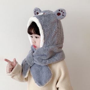 Caciula pentru copii, model cu urechiuse de ursulet tip fular, tematica bear hug, 2 – 6 ani, gri - Img 3