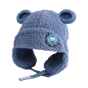 Caciula pentru copii, model cu urechiuse si prindere tip scai, usor elastica la spate, tematica let’s play outside, 2 – 6 ani, albastra