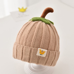 Caciula pentru copii, model delicat cu codita de dovleac, tematica sweet pumpkin, 3 luni – 3 ani, maro - Img 3