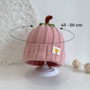 Caciula pentru copii, model delicat cu codita de dovleac, tematica sweet pumpkin, 3 luni – 3 ani, roz - Img 4