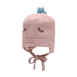 Caciula pentru copii, model dinozaur somnoros cu prindere sub barbie, tematica sleepy world, 1 – 3 ani, roz