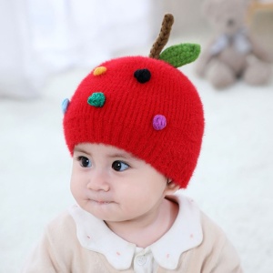 Caciula pentru copii, model fructe delicioase cu codita, tematica sweet baby, 0 – 6 luni, rosu - Img 4