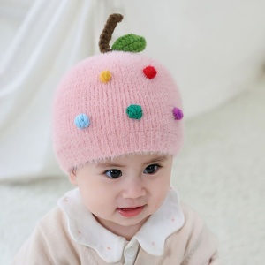 Caciula pentru copii, model fructe delicioase cu codita, tematica sweet baby, 0 – 6 luni, roz - Img 2