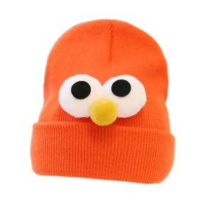 Caciula pentru copii, model minimalist accesorizat cu ochisori curiosi si nasuc nazdravan, tematica curious little baby, 0 – 1 ani, portocalie