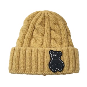 Caciula pentru copii, model moale si calduroasa, tematica happy bear world, 3 – 10 ani, galbena