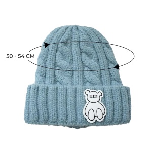 Caciula pentru copii, model moale si calduroasa, tematica happy bear world, 3 – 10 ani, albastru deschis - Img 4