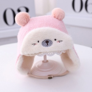 Caciula pentru copii, model pom pom calduros, prindere cu capsa, tematica cute baby, 6 luni – 2 ani, roz - Img 3
