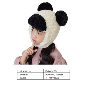 Caciula pentru copii, prelungire cu urechi, model pom pom calduros, prindere sub barbie, tematica cute and funny, 4 – 10 ani, alb cu negru - Img 4
