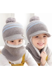 Caciula pentru copii, tip cagula, model cu cozoroc si pompom, accesoriu cute, tematica mica vedeta, 3 - 9, gri - Img 2