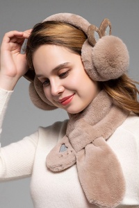 Casti de protectie impotriva frigului si a vantului pentru femei, model calduros cu urechiuse de iepuras, tematica fluffy bunny butt, marime universala, maro - Img 2