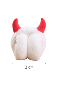 Casti de protectie urechi impotriva frigului si a vantului pentru femei, model calduros pliabil cu cornite, tematica Santa’s little devil, marime universala, albe - Img 4