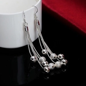 Cercei dama, model delicat deosebit, accesorii multiple tip globuri glamour, tematica fancy life, argintii - Img 3