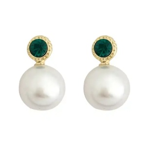 Cercei dama, model fashion elegant cu margelute si accesoriu din cristal, tematica green touch, albi