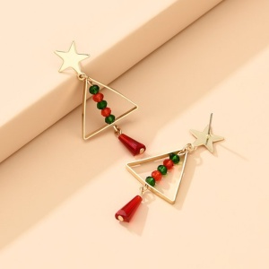 Cercei dama, tematica de Craciun, model vesel si colorat, bradut cu accesoriu tip ornament, aurii - Img 4