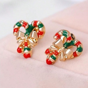 Cercei dama, tematica traditii si obiceiuri, model de sarbatoare, bastonas dulce cu fundita, multicolor - Img 4