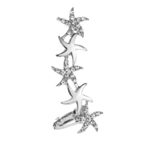 Cercel dama, model single ear, stelute de mare si cristale semipretioase, argintiu