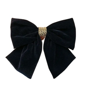 Clama de par, model royal touch de catifea, accesorizat cu funda supradimensionata si accesoriu elegant, neagra