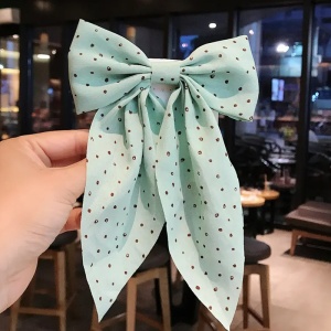 Clama de par tip ac, model cu funda ampla eleganta, imprimeu buline mici, verde menta - Img 3