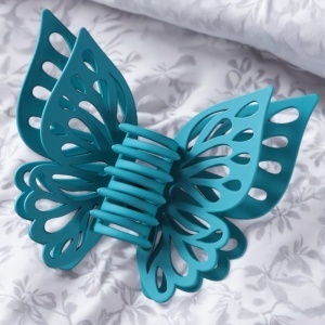 Cleste de par, prinde puternica, model voluminos fluture elegant, tematica I love butterfly, verde albastrui - Img 4