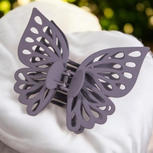 Cleste de par, prinde puternica, model voluminos fluture elegant, tematica I love butterfly, gri - Img 2