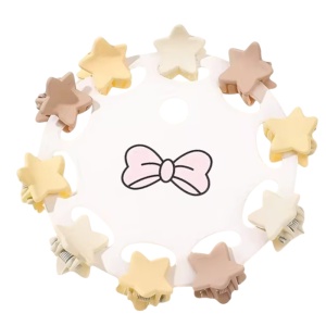 Clesti de par, set 10 bucati, model minimalist, prindere puternica, stelute magice, tematica happy star, maro deschis