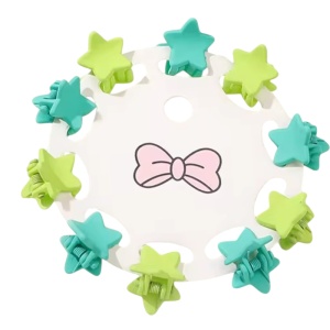 Clesti de par, set 10 bucati, model minimalist, prindere puternica, stelute magice, tematica happy star, verde
