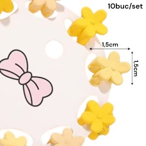 Clesti de par, set 10 bucati, model minimalist, prindere puternica, floricele, M1, tematica happy flower, galben - Img 3