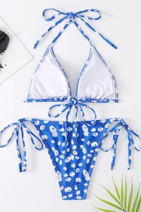 Costum de baie dama, 2 piese, model fantezie florala, summer sexy albastru - Img 2