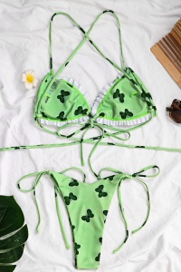 Costum de baie dama, 2 piese, model sexy summer fantezie cu fluturasi verde - Img 2