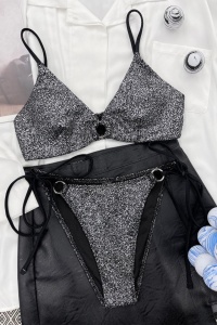 Costum de baie dama, 2 piese, model sexy summer glitter cu sclipici argintiu - Img 4