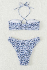Costum de baie dama, 2 piese, model summer sweet love, imprimeu floral albastru - Img 2