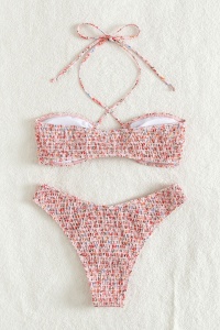 Costum de baie dama, 2 piese, model summer sweet love, imprimeu floral roz - Img 4