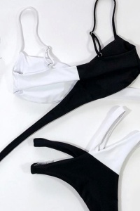 Costum de baie dama, 2 piese, slip brazilian si sutien cu push-up, alb cu negru RO - Img 3