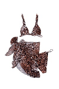 Costum de baie dama, 3 piese, animal print, sarpe, slip brazilian, sutien reglabil si esarfa tip fusta - Img 2