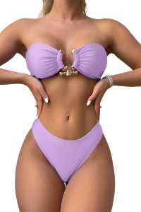 Costum de baie dama, 3 piese, model elegant si senzual mov deschis