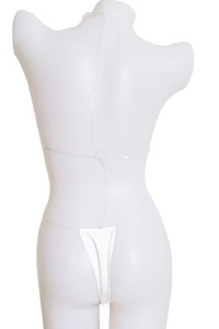 Costum de baie dama, alb, 2 piese, imprimeu uni, bretele transparente, slip tanga - Img 2