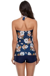 Costum de baie dama, doua piese, pentru gravide, optim pentru perioada de sarcina, top tip bluza reglabila pentru burtica si pantalon scurt albastru deschis - Img 2
