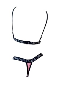 Costum de baie dama, roz, 2 piese, imprimeu sexy baby, slip tanga si sutien reglabil RO - Img 2