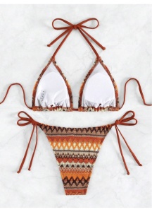 Costum de baie, set 2 piese, model minimalist vesel, sutien cupe triunghiulare si chilot decupaj clasic croi ingust, tematica feeling sexy multicolor - Img 4