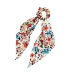 Elastic de par, accesorizat cu funda ponytail, model fantezie cu flori, imprimeu floral, albastru