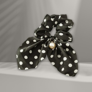 Elastic de par, model funda colorata si accesorizata, cu imprimeu buline, negru - Img 3