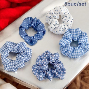 Elastic de par, set 5 bucati, model versatil, combinatii cute, imprimeu haios, tematica fashion lady, albastru inchis - Img 2