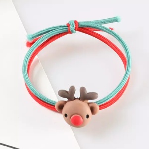 Elastic par pentru copii, model Craciun, maro, cu accesoriu ren - Img 2
