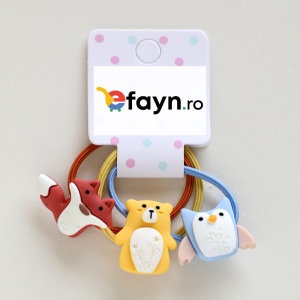 Elastic par pentru copii, set 3 bucati, model colorat, cu accesorii animalute din padure, maro - Img 2