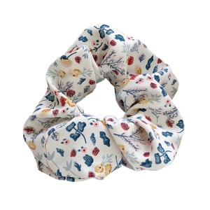 Elastic pentru par, alb cu imprimeu floral