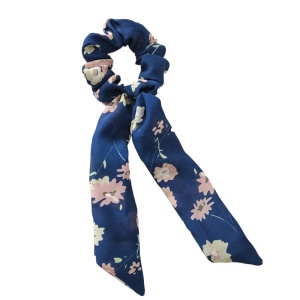 Elastic pentru par, model ponytail, imprimeu floral, albastru royal