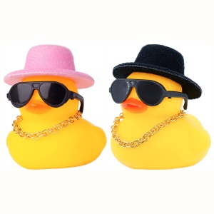 Figurina decorativa, set 2 bucati, model cool gangsta, rate cu palarie, accesorizate cu lant si ochelari de soare, tematica balkan gangster, galbene