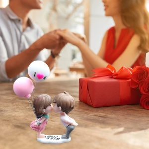Figurine decorative, model cu fetita si baiat indragostiti accesorizat cu baloane, autoadeziv, tematica love couple, roz - Img 4