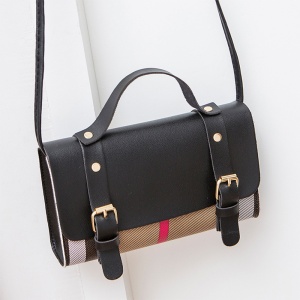 Geanta dama fashion, cu carouri, un compartiment, piele ecologica, neagra - Img 2